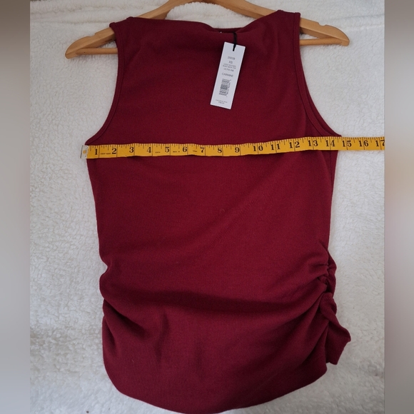 NWT MICHAEL STARS Coco Ruched Boat Neck Ultra Rib Carmine Stretch Tank XS - Picture 8 of 10